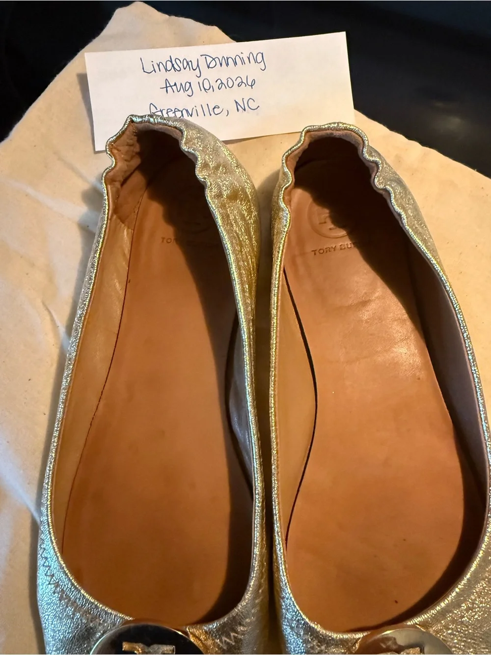 Tory Burch Metallic Gold Logo Ballet Flats